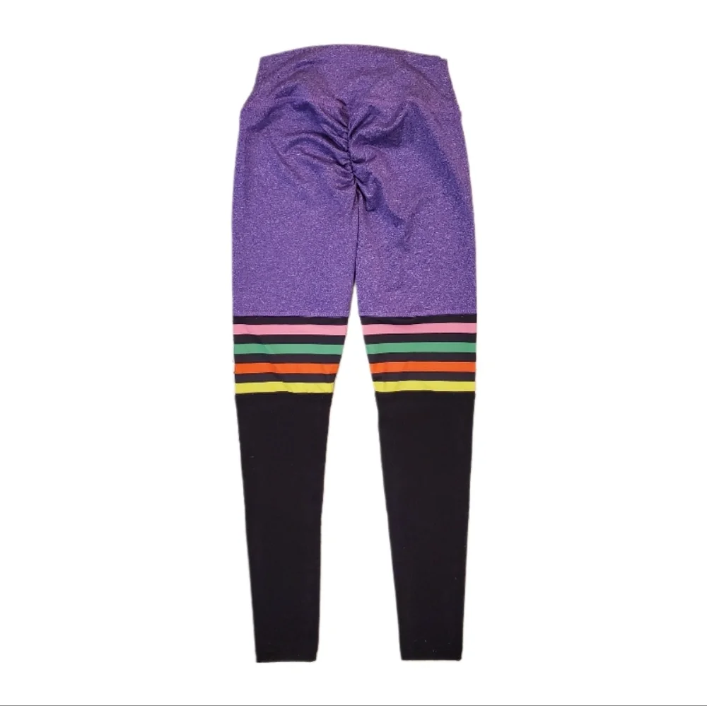 ABS2B Women's‎ Purple High Knee Stripes Scrunch Booty Workout Leggings Small
